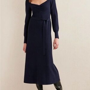 Boden NWT Sweetheart Midnight Navy Blue Long Sleeve Midi SweaterDress belted